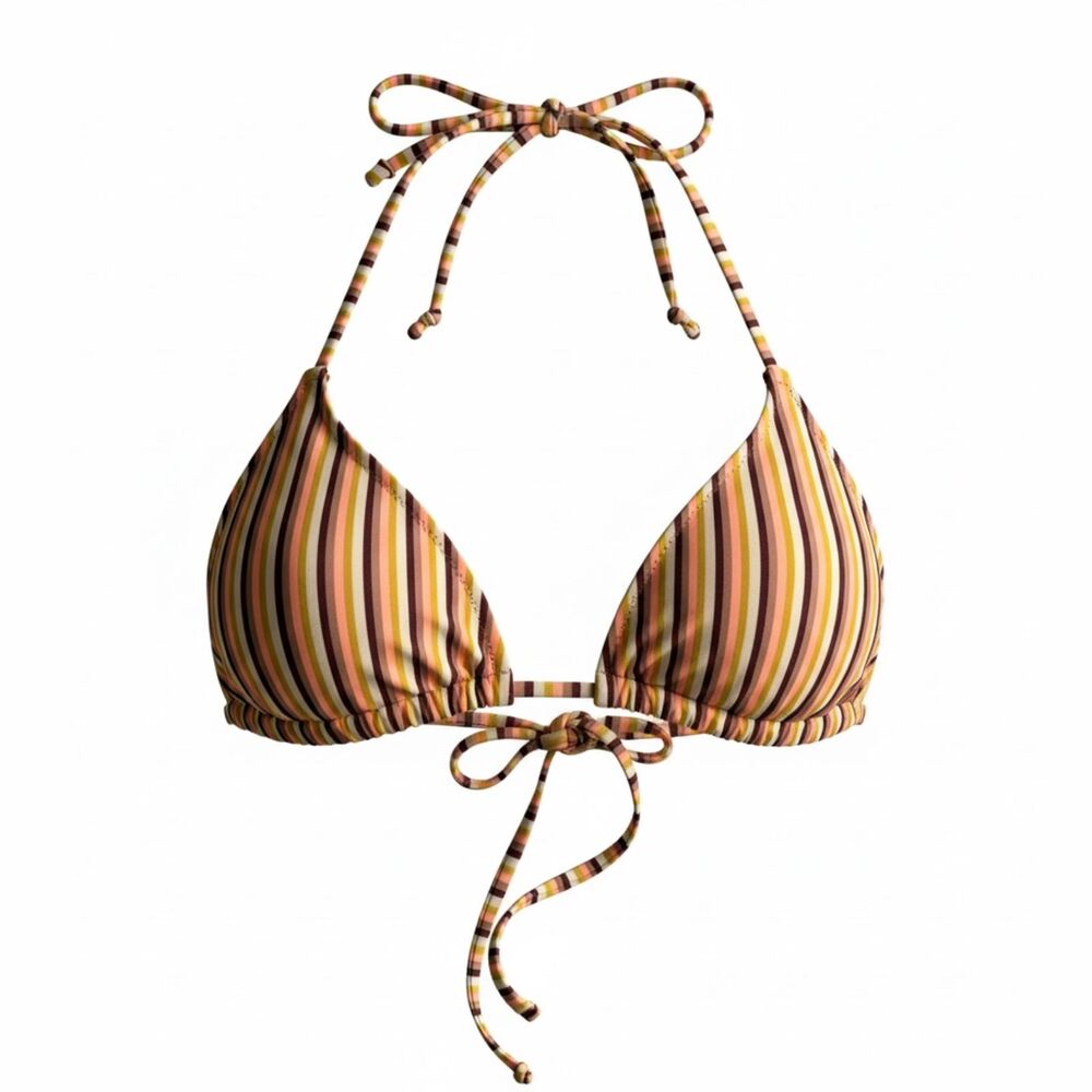 Aerie Women's Retro Striped String Triangle Top XS Swim Orange Brown Yellow